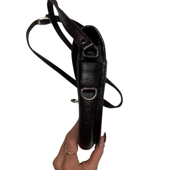 Re-Issue 1976 Roots Bavarian Leather Crossbody Satchel Black/Wine Red Purse - Picture 5 of 13